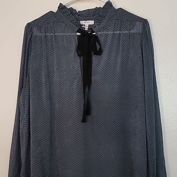 Reiss Jaquard Sheer Spotted Gray Black Top - Picture 4 of 8